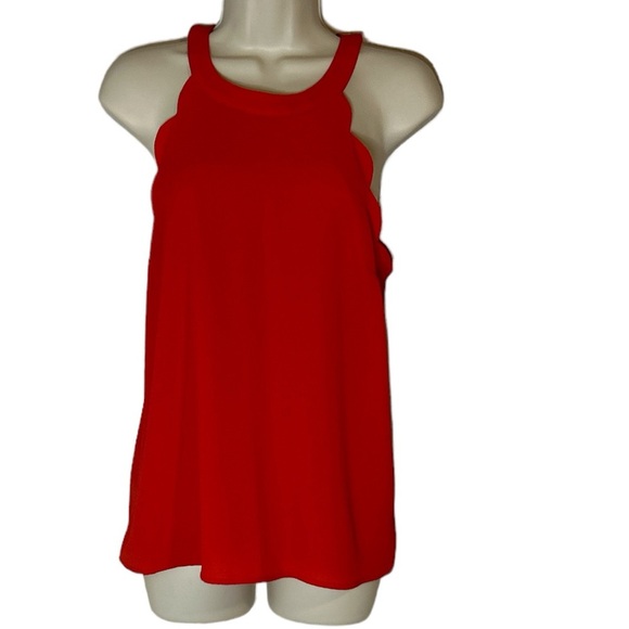 Monteau red sleeveless top with scalloped edges and button back size M - Picture 1 of 7
